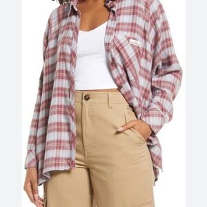 BDG burgundy grey oversized super comfy Plaid flannel Shirt S gorpcore